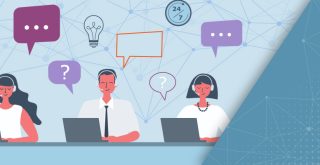 ilustração com atendentes da Central de Serviços